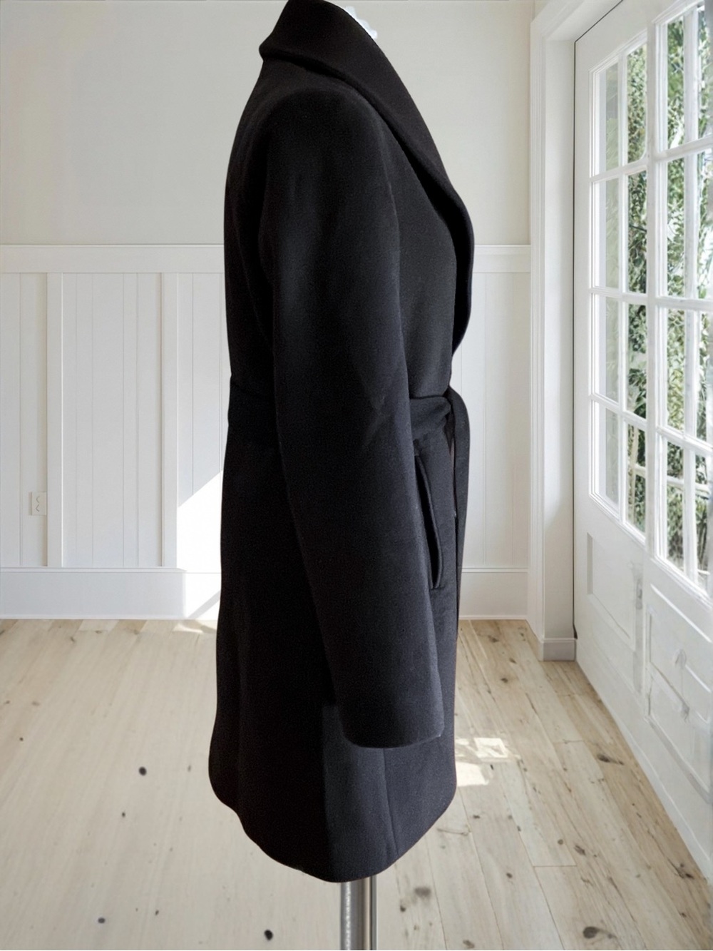 Vintage FLEURETTE Women's Black Wool Cashmere Shawl Collar Wrap Belted Coat Sz 6 - Picture 7 of 17